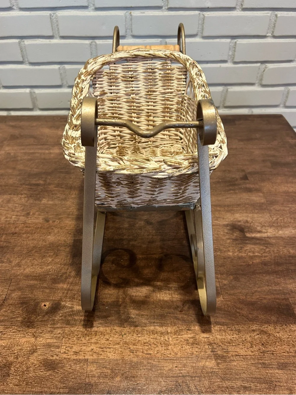 Festive White Wicker Sleigh Holiday Centerpiece